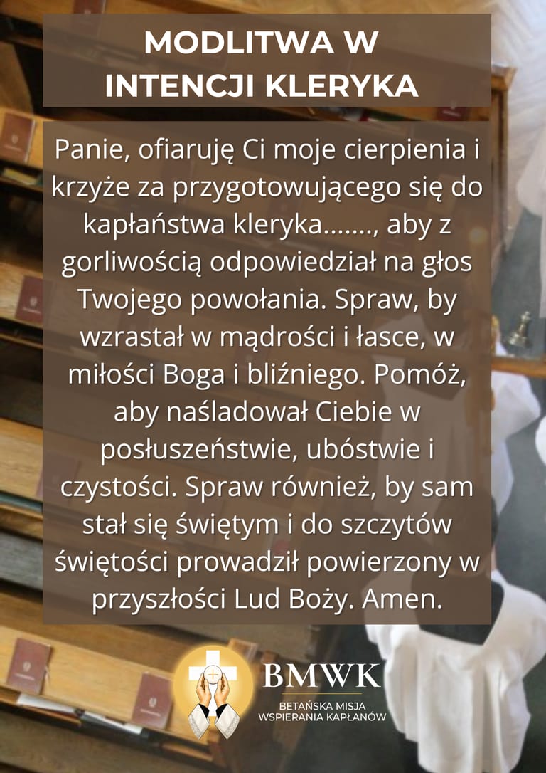 Obrazek z modlitwą w intencji kleryka